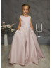 Blush Satin Deep V Back Flower Girl Dress With Pockets